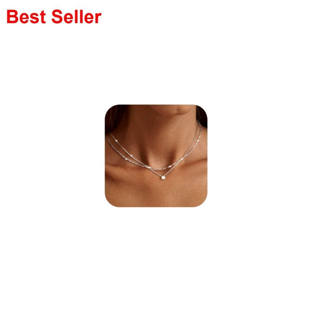 Sterling Silver Cubic Zirconia Choker Necklace Dainty Layered Chain